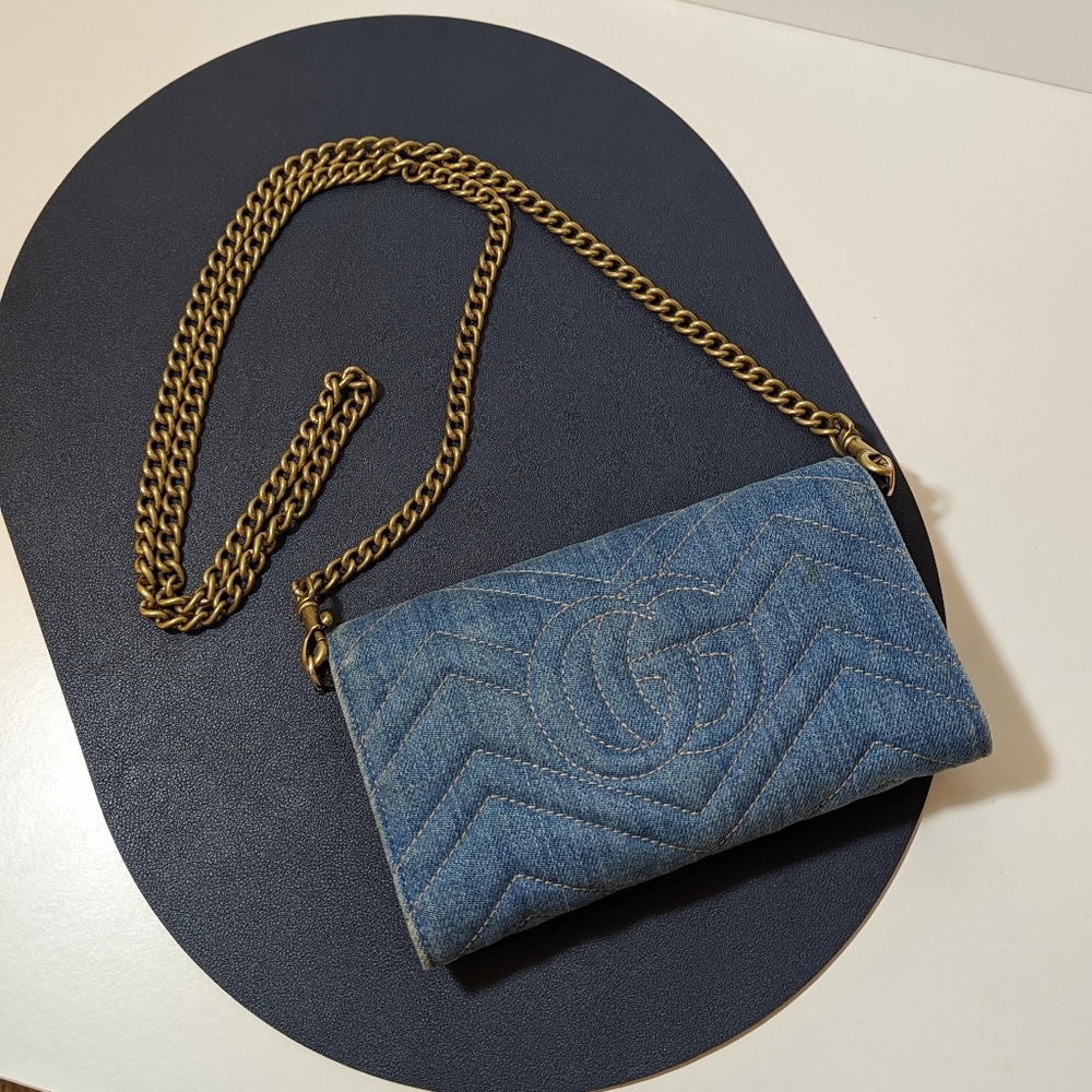 ✨Gucci ✨ marmont GG denim pearly denim long wallet converted to crossbody - Picture 6 of 14